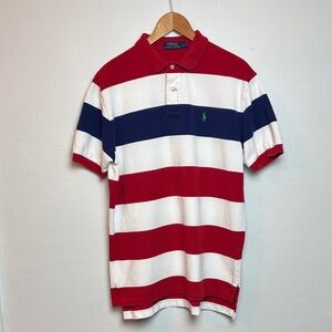 Polo Ralph Lauren Men's Large Classic Red White Blue Striped Polo Shirt